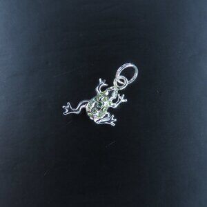 Small Frog Vintage Sterling Silver and Green Crystals Charm Pendant